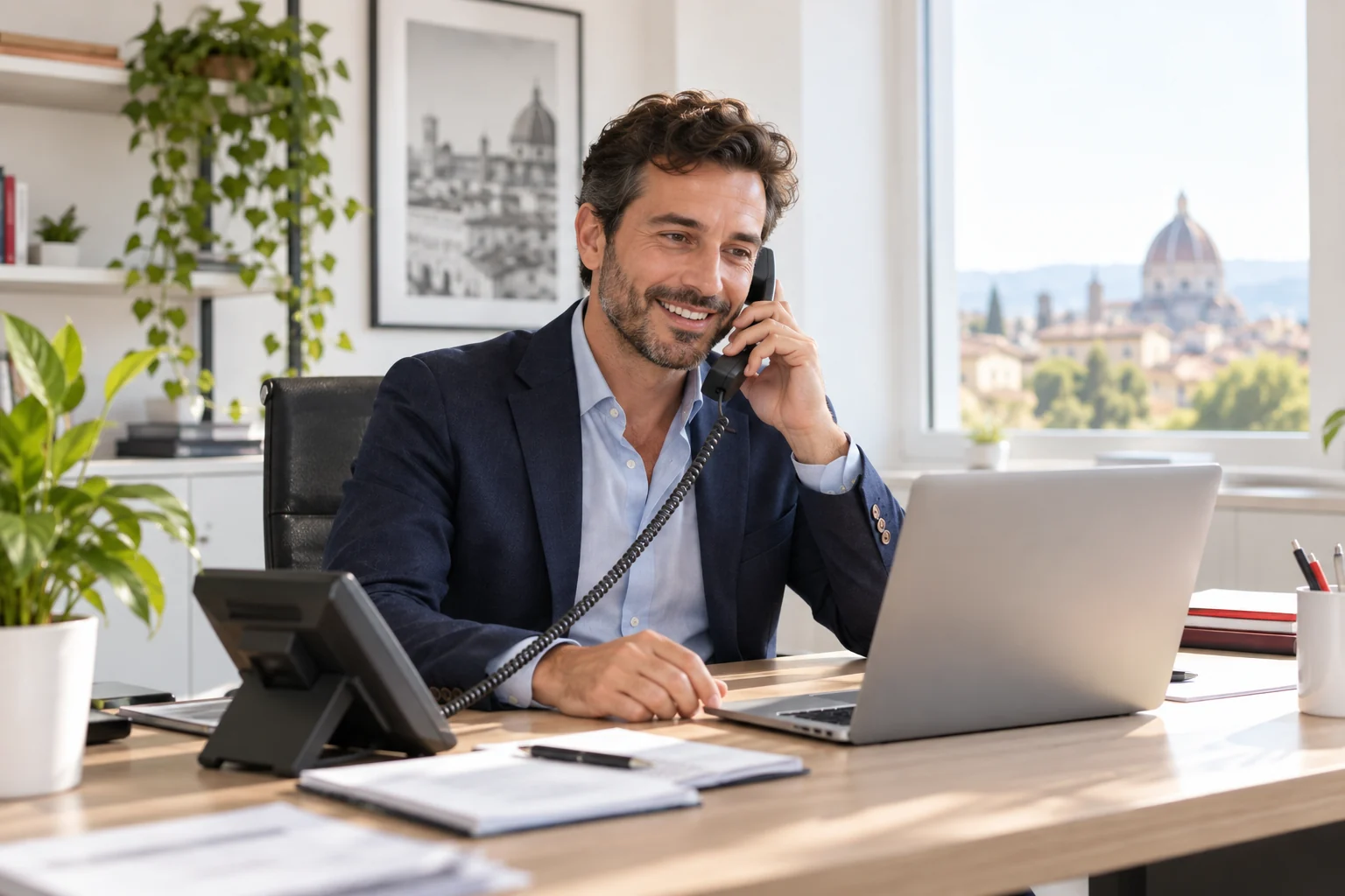 Professionista al telefono nel suo ufficio